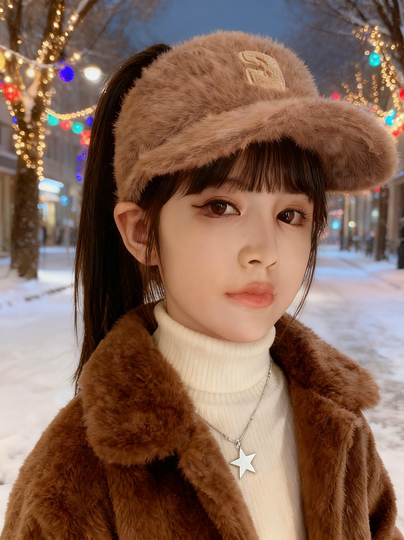 Girls' Hats That Can Be Tied into a Ponytail, Big Kids' Northeast Cold-Proof Baseball Caps, Open-Top Hats, Ear-Protecting Knitted Hats for Girls, Suitable for Primary and Secondary School Students