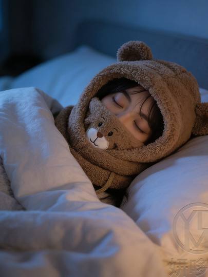 Special Sleep Cap for Migraine Sufferers, Cute Bear Hat for Women, Plush Ear Protection Hat, Mask and Scarf All-In-One for Sleeping at Night