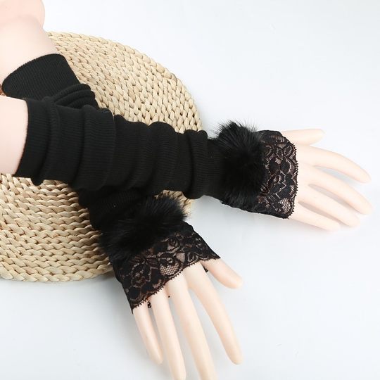 Cotton Arm Warmers, Faux Wool Cashmere Fake Sleeves, Sweater Decorative Cuffs, Autumn and Winter Women's Warm Fleece-Lined Lace