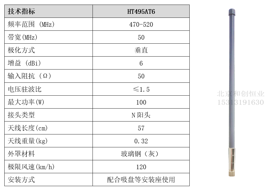 470-520MHZ玻璃钢全向天线6DB长57公分物联网LORA模块N公头495MHz