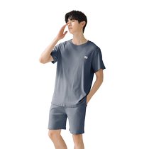 Catman pajamas mens summer pure cotton thin short-sleeved shorts can be worn outside suit teenagers casual mens home clothes