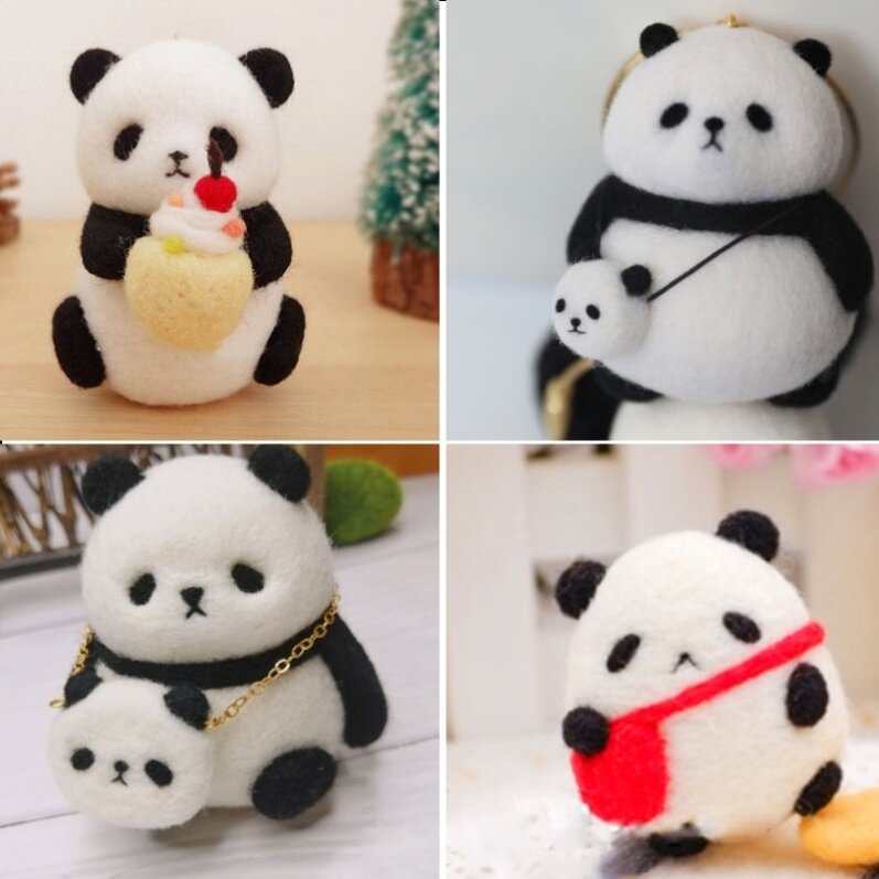 Panda pendant wool felt wool felt diy handmade material bag gift couple keychain making animal homemade