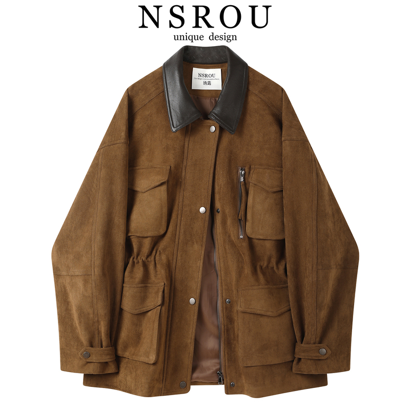 Retro Mid-Length Brown Suede Jacket for Women, New Autum Style, American Old Money Style Short Leather Jacket Top Retro Mid-Length Brown Suede Jacket for Women, New Autum Style, American Old Money Style Short Leather Jacket Top