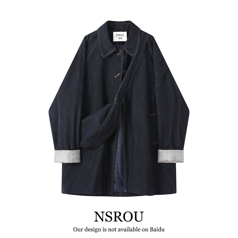 Hong Kong Style Retro Mid-Length Early Spring Denim Jacket for Women, Loose and Casual, Super Stylish Trench Coat Parka for Spring and Autumn