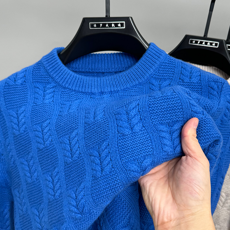 Klein Blue 100% Wool 2025 New Winter Fashion Loose Men's Sweater Knitwear Warm Inner Layer