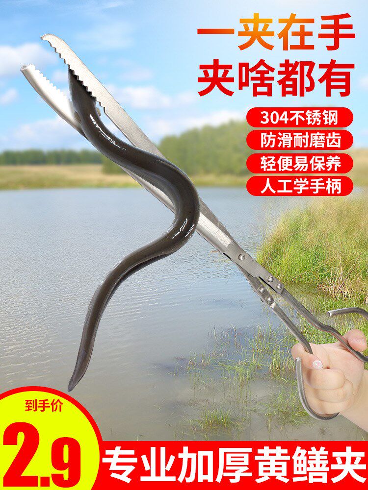 Yellow eel clips stainless steel trap loach finless eel pliers non-slip catch lobster crab Multi-functional fish control Catch Sea God