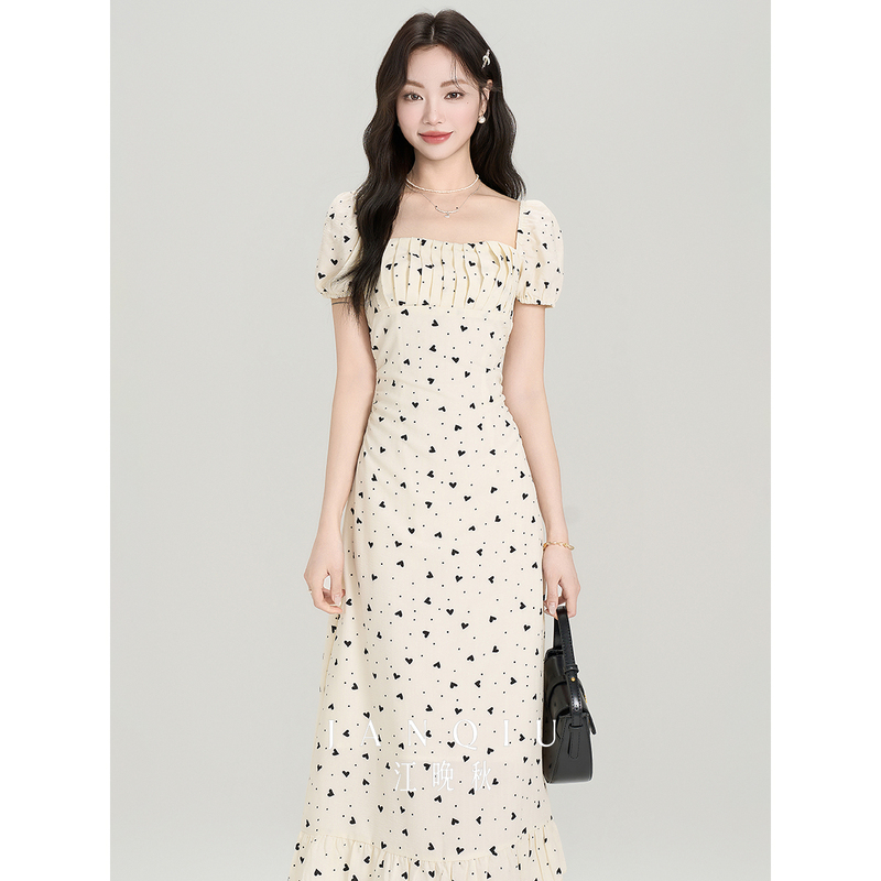 Jiang Wanqiu's French-Style Beautiful and Unique Tea Break Dress for Women, Summer Waist-Cinching Slimming Long Dress, Stunning Summer Mini Dress