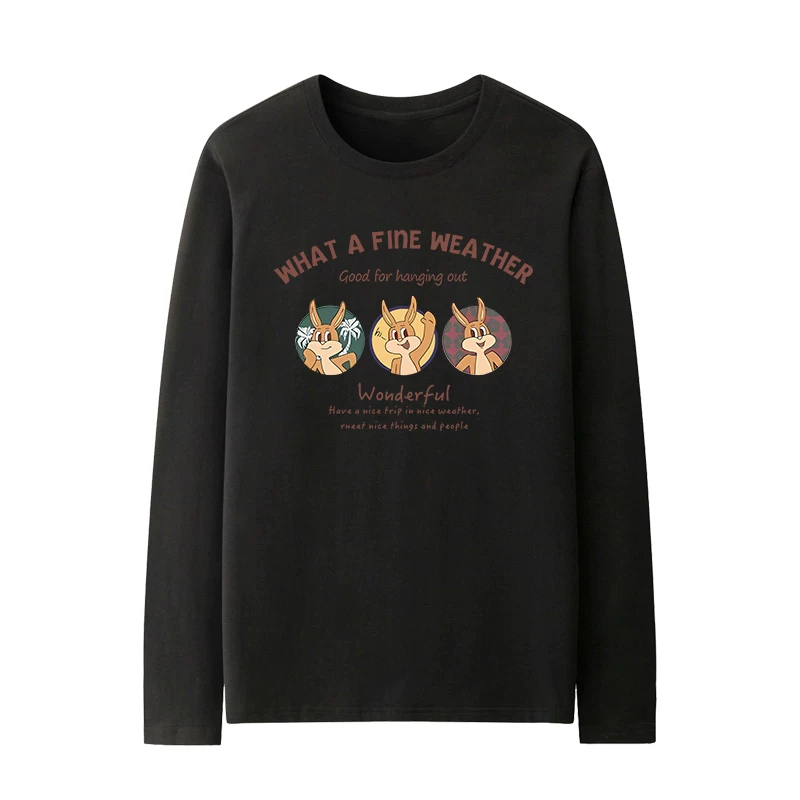 Осенняя лонгсливовая футболка из хлопка с зайчиком, oversize