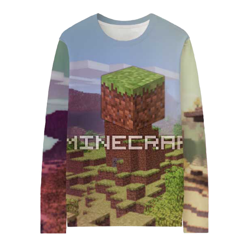 Minecraft我的世界联名长袖T恤男童秋季儿童苦力怕末影人衣服童装