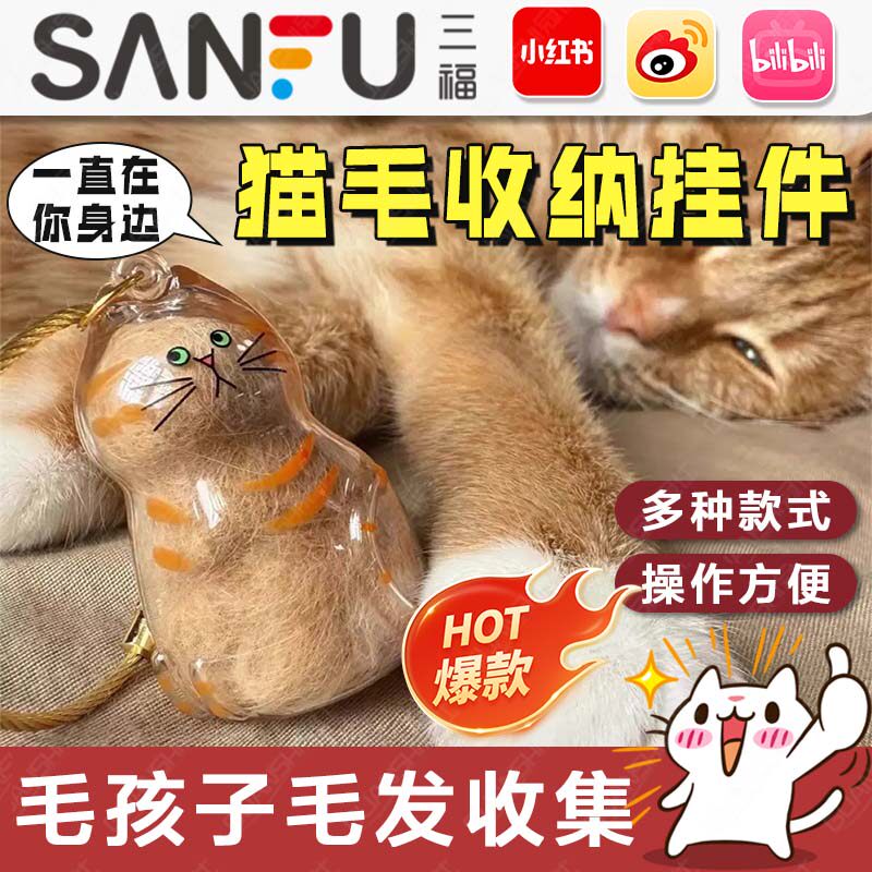 日本猫毛收纳扭蛋透明挂件宠物橘猫虎斑猫咪毛发收集器纪念胶囊tl