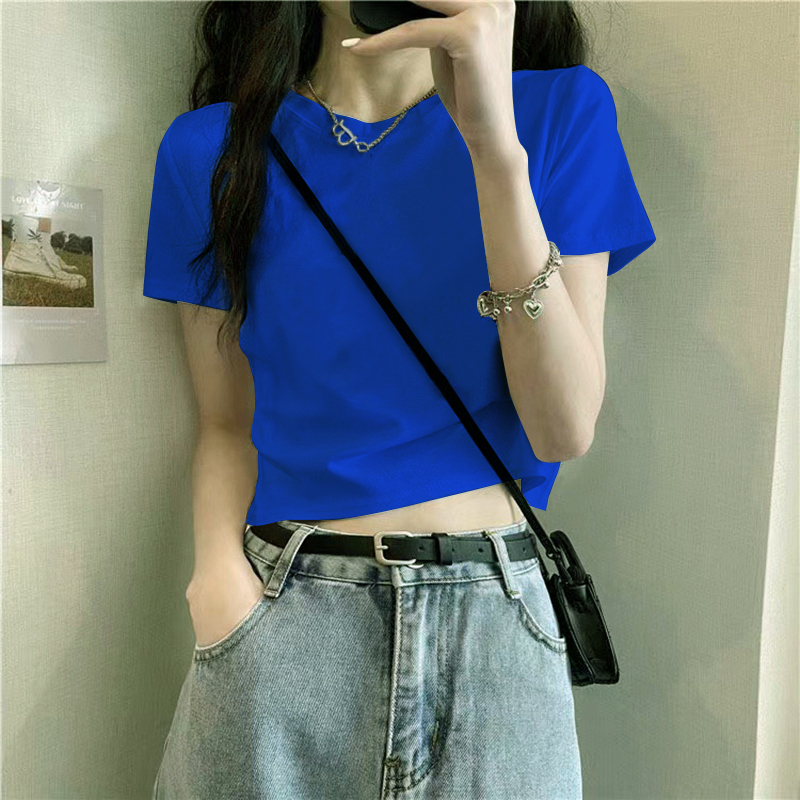 Bm Style Short Shoulder-Length Short-Sleeved T-Shirt for Women 2023 Summer New Loose Sexy Design High-Waisted Half-Sleeve Top