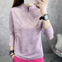 Womens outdoor sports long sleeve T-shirt thin T-shirt elastic breathable quick-drying clothes hiking sunscreen fitness top