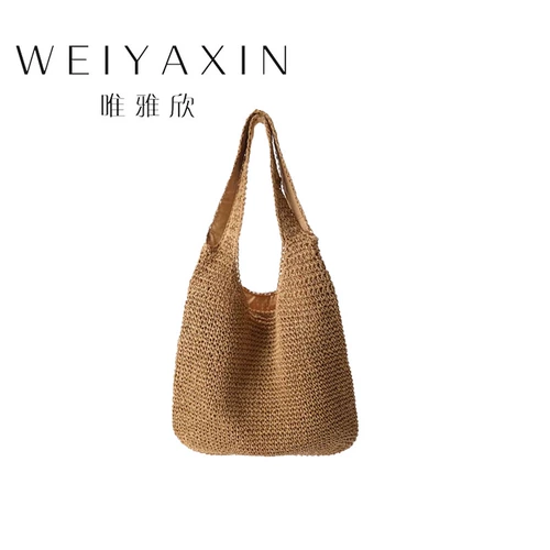 Пляжная вместительная и большая соломенная сумка на одно плечо