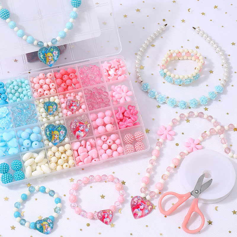Children's bead toy girls hand made diy material packed with bead necklace ice and snow jewelry puzzle gift 5