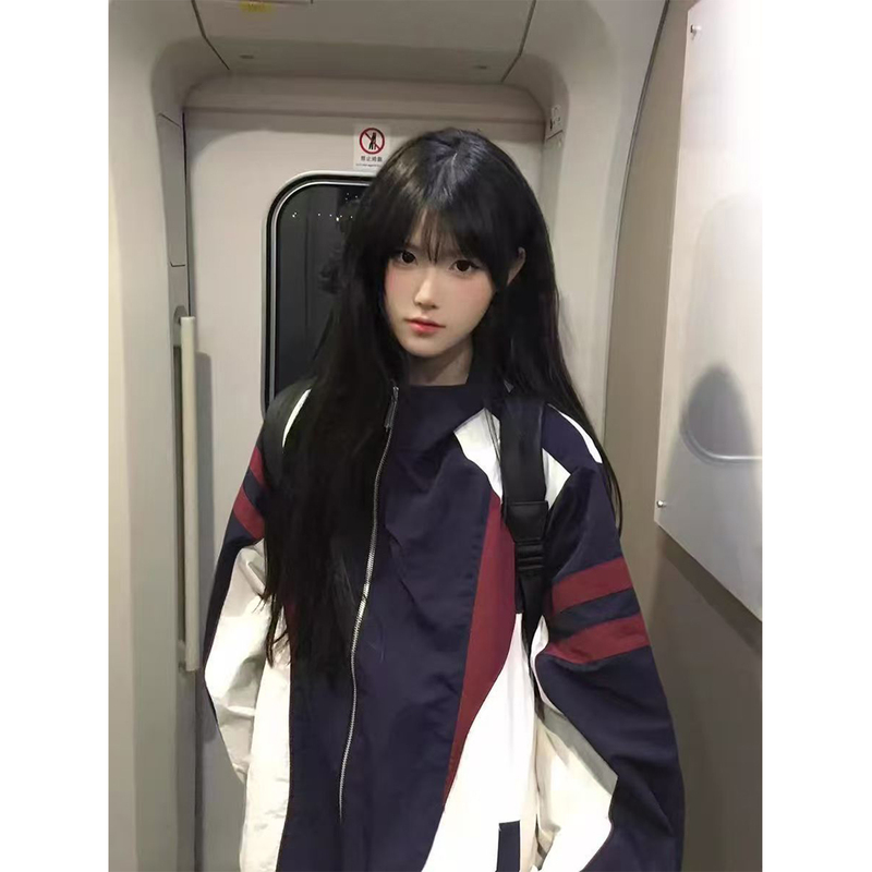 Japanese Retro Deconstructed Color-Block Jacket for Women 2026 Spring and Autumn New Style Student Loose Design Versatile Jacket