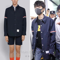 Roll day Thom Browne 20 spring summer TB double armband striped casual men and women same shirt coat