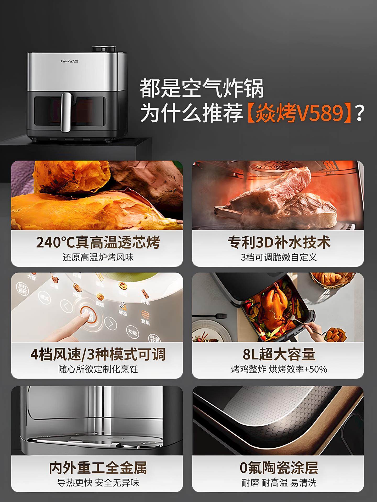 Joyoung Air Fryer, New Model for Home Use, Large Capacity, Dual Heat Source, No Need to Turn Over, Visible Electric Fryer, Electric Oven, Cooking Machine
