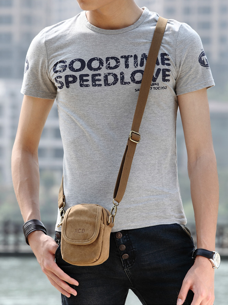 Mobile phone bag Single shoulder inclined satchel bag Canvas Pocket multifunction sports casual men light Mini small scapegoat