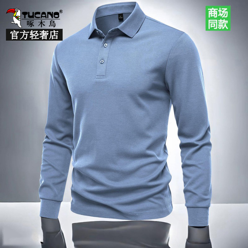 Woodpecker Men's Polo Long-Sleeve Casual Business Turn-Down Collar Spring and Autumn Breathable Loose Thin Slim-Fit Solid Color Trendy Woodpecker Men's Polo Long-Sleeve Casual Business Turn-Down Collar Spring and Autumn Breathable Loose Thin Slim-Fit Solid Color Trendy