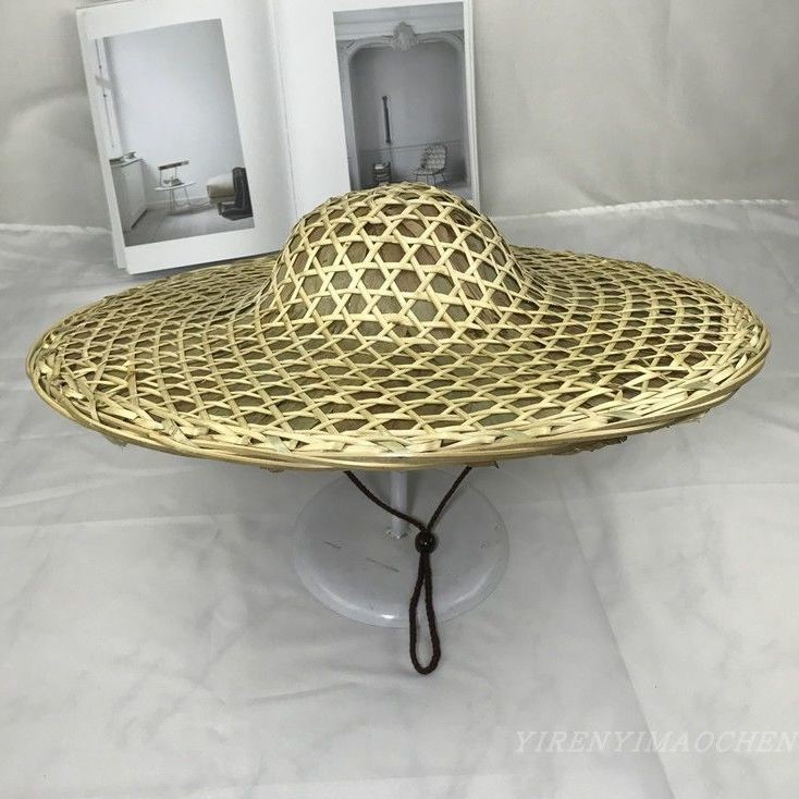 Bamboo hat large hat peak bamboo choreography leaf bucket hat hat men's outdoor rain protection sun hat farmers sunscreen hand woven domes