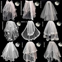 Girls white veil with light bride short veil Super fairy forest net red photo props Wedding main wedding veil