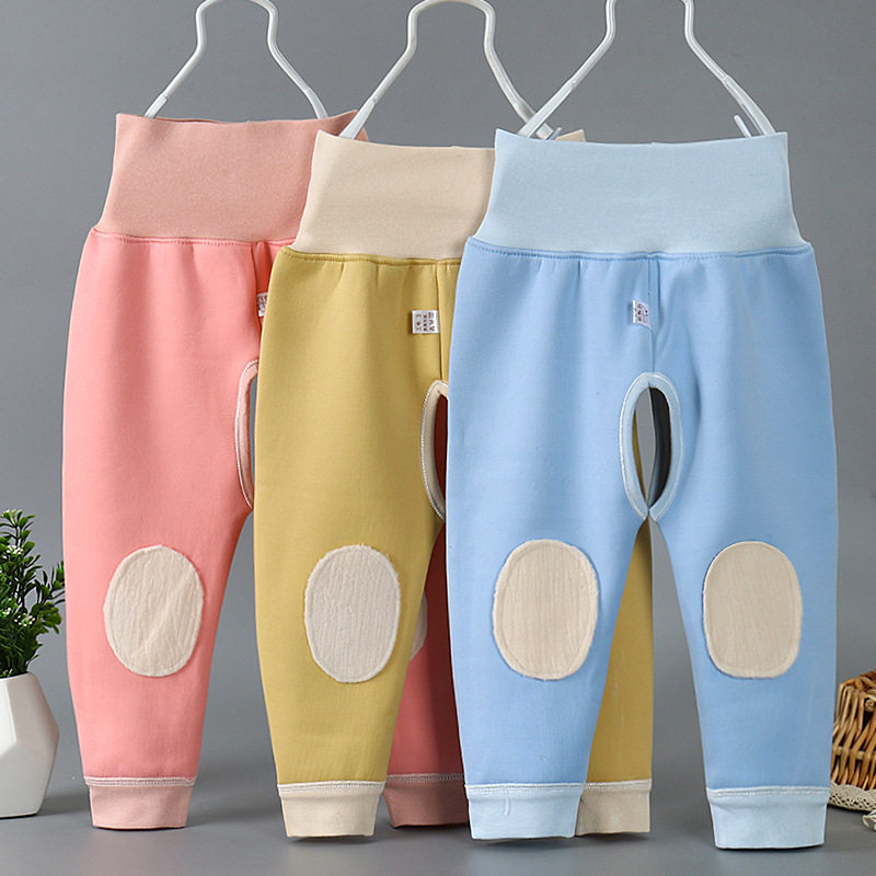 Male and female children fall winter plus suede high waist and belly protection open range pants newborn baby baby winter warm and velvety autumn pants-Taobao