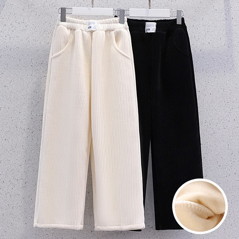 Girl Wide Leg Pants Plus Suede Thickened Autumn Winter New Children CUHK Girl Girl Winter Clothing Loose Straight Drum Casual Pants-Taobao