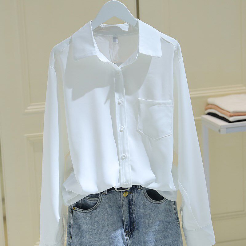 Hong Kong white shirt women's long-sleeved chiffon 2022 spring new thin French loose all-match lapel professional shirt