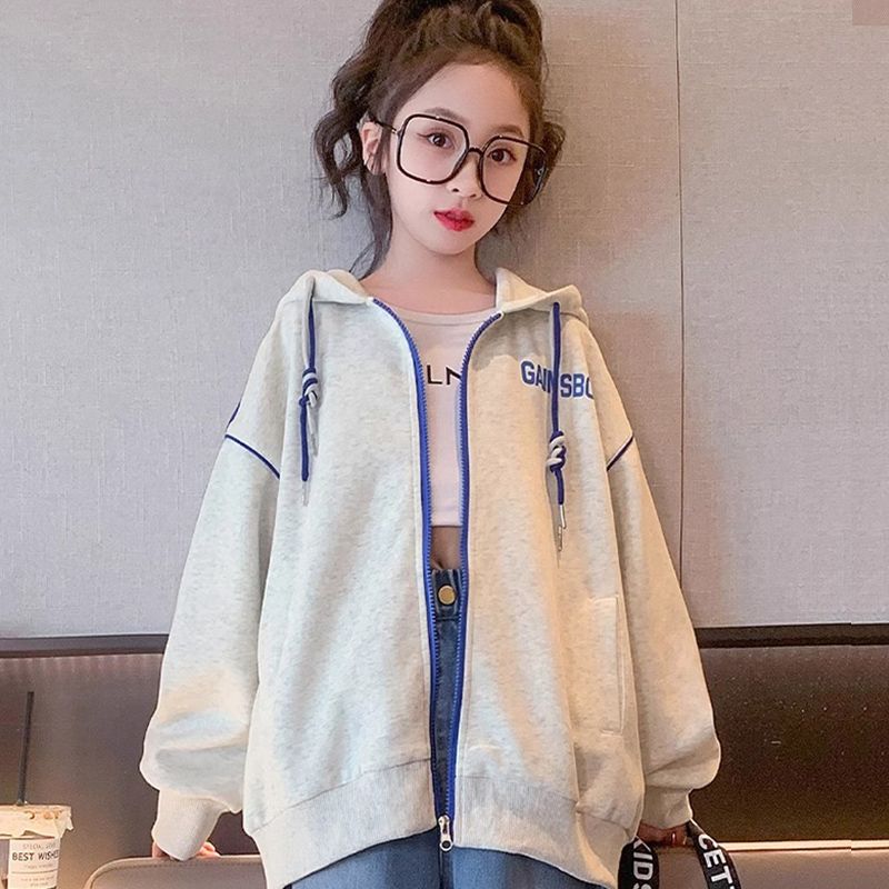 Girls' Hooded Zip-Up Cardigan Jacket, Autumn Loose Fit Versatile Casual Korean Style Fashionable Long-Sleeve Top for Older Children Girls' Hooded Zip-Up Cardigan Jacket, Autumn Loose Fit Versatile Casual Korean Style Fashionable Long-Sleeve Top for Older Children