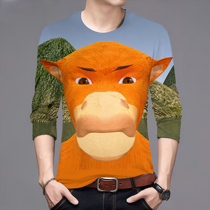 2026 New Movie Abstract Cow 3D Printed Long-Sleeve T-Shirt Top Home Wear Close-Fitting Clothing
