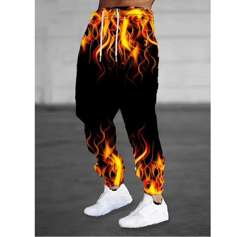 2025 Spring and Autumn Hot-Selling Flame 3D Print Long Pants Men's Trendy Fashion Casual Pants
