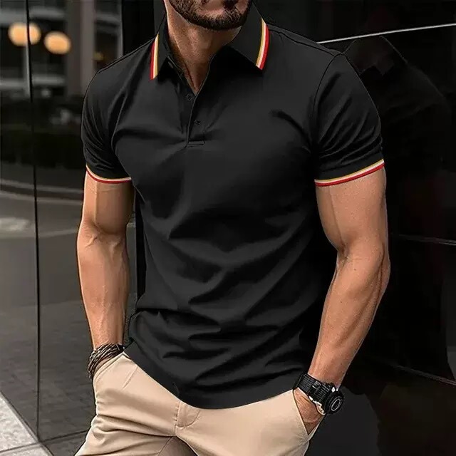 European and American ins Cross-Border 2023 Summer Aliexpress Amazon T-Shirt Men's Button Ribbed Collar Sports Polo Shirt European and American ins Cross-Border 2023 Summer Aliexpress Amazon T-Shirt Men's Button Ribbed Collar Sports Polo Shirt