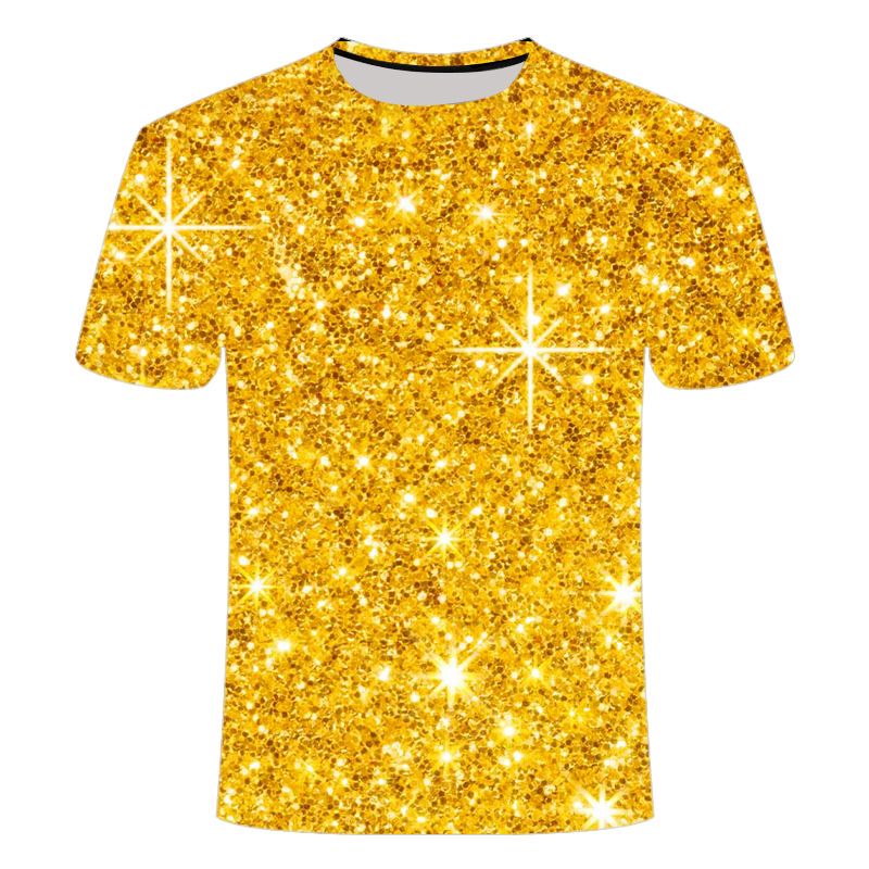Summer New Style Patterned Gold Glitter Stage Performance Clothing 3D Personalized Trendy Abstract Fashion Short Sleeves