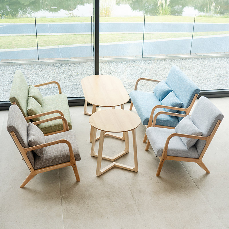 Color optional Fabric removable and washable Milk tea shop book bar cafe leisure negotiation solid wood table and chair combination sofa