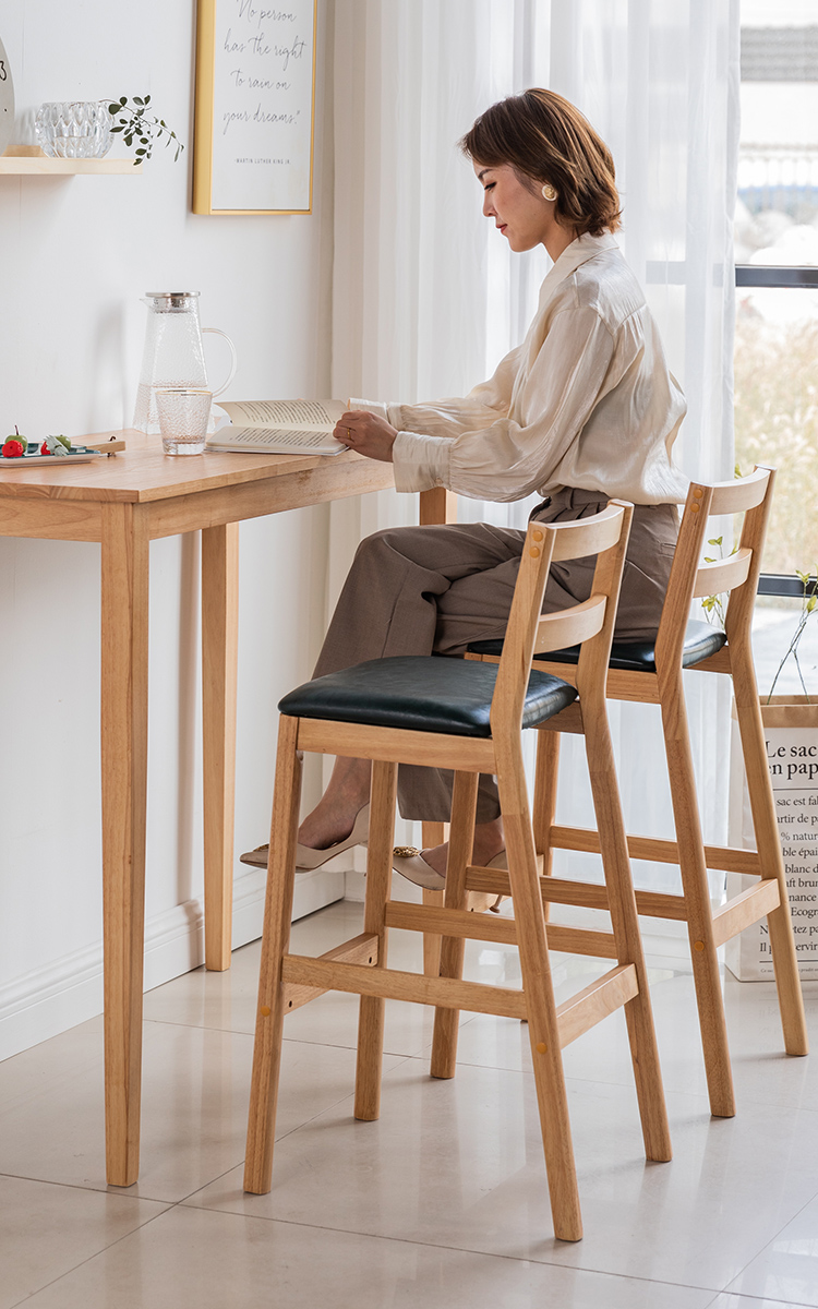 Solid wood back bar chair Nordic home light luxury modern minimalist high stool front desk milk tea shop cashier bar chair