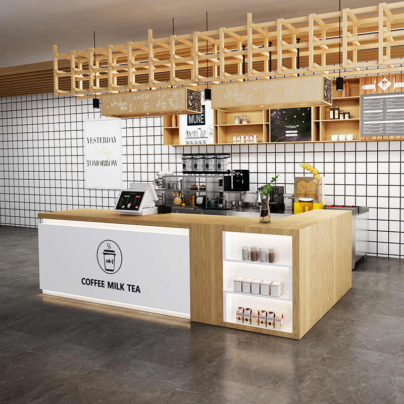 Simple and modern bar milk tea dessert shop fruit shop cashier counter reception desk marble corner water bar