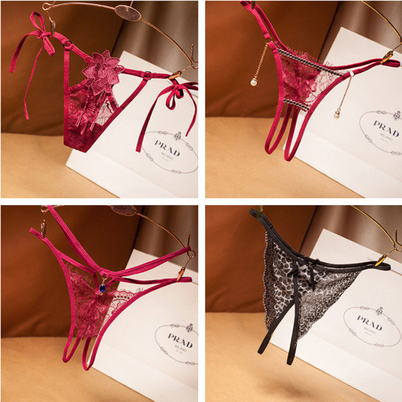 Sexy panties Women's sexy thong sexy transparent mesh hollow lace hot open file free thong