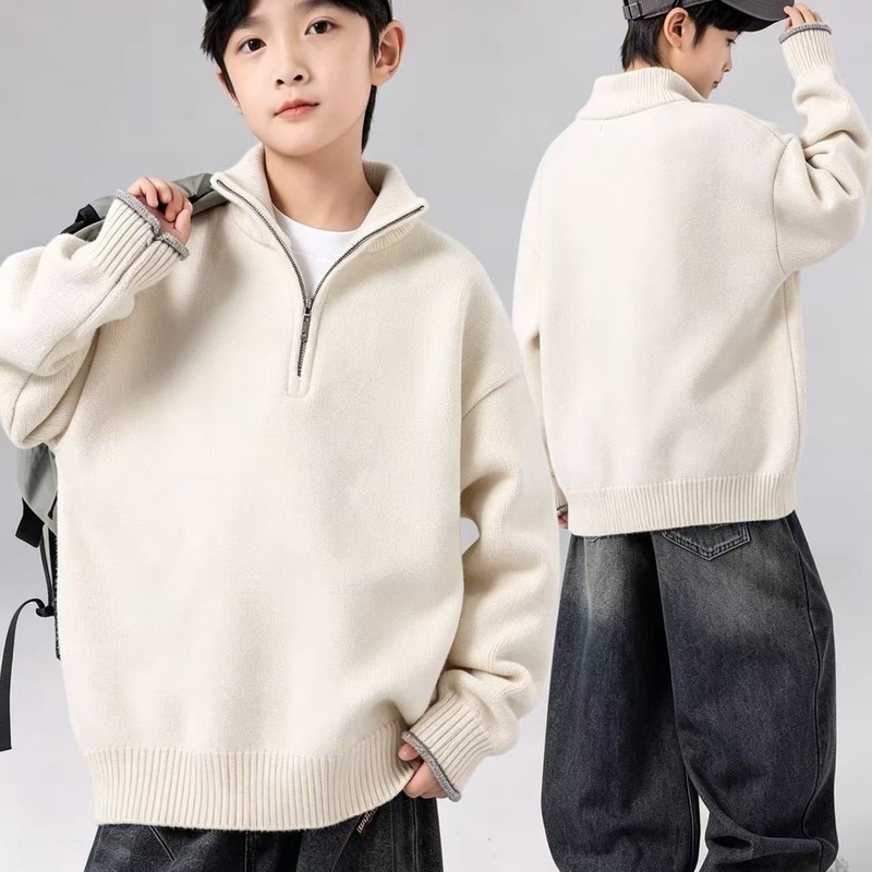 9812-Half-Zip Sweater, New Autumn Style Kidsren's Stand-Up Collar Knitwear, Stylish Alo Embroidered Top, Trendy 9812-Half-Zip Sweater, New Autumn Style Kidsren's Stand-Up Collar Knitwear, Stylish Alo Embroidered Top, Trendy