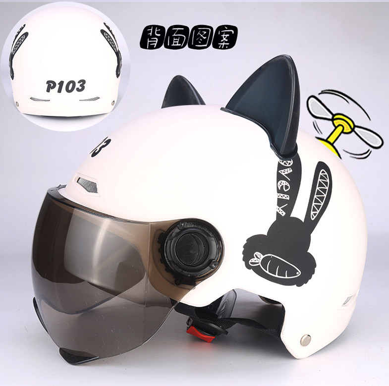 Adult electric car helmet gray men's and women's sunscreen cute cat ears light summer large helmet