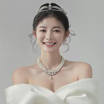 Hepburn style pearl crown retro baroque crystal main wedding crown high-end bridal headwear wedding hair crown