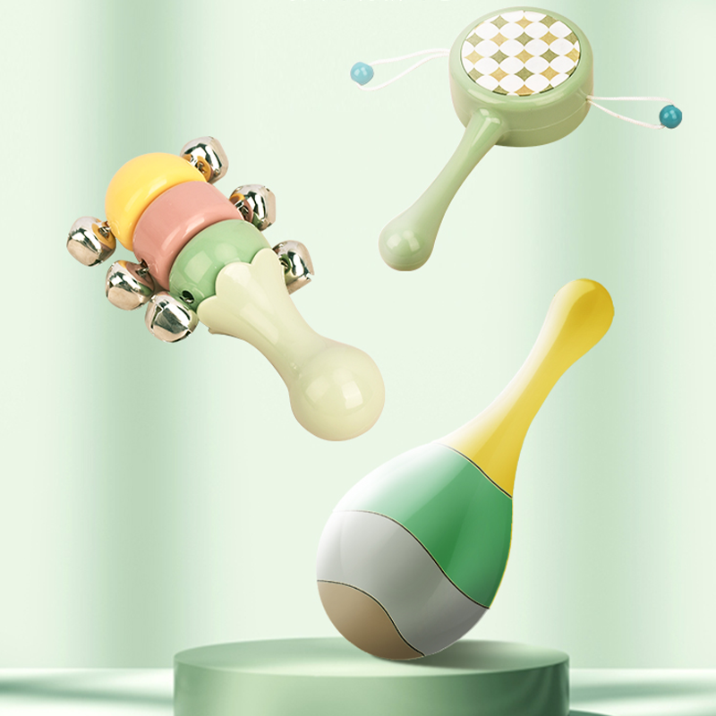 Baby dial drums can bite 3 - 6 months newborn baby hand rock drum 0 - 1 year old Yizhi ringing bell toy