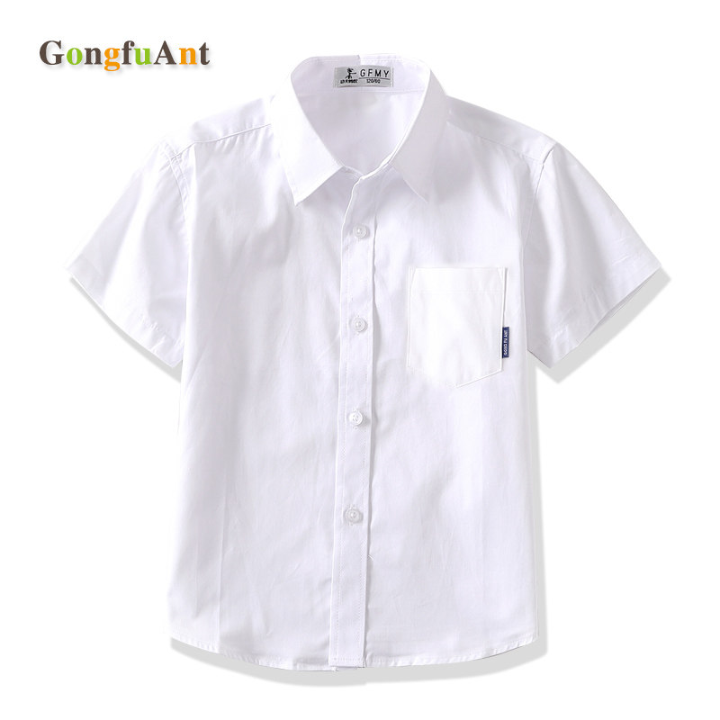 Boys' cotton white shirt short sleeve summer thin watch costumes primary school uniform Zhongda children's white shirt