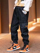 2021 autumn new childrens clothing trousers boys jeans fashion trend bunches feet black trousers children jeans