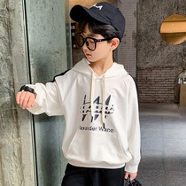 Boys trendy brand white sweater 2021 Spring and Autumn new childrens foreign style hooded top trend cool T-shirt