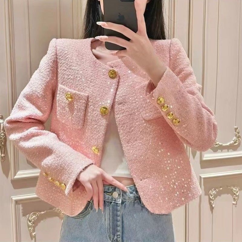 2026 Autumn New High-End Stylish and Ultra-Attractive Minimalist Chanel-Style Pink Women's Short Jacket Hot Trend 2026 Autumn New High-End Stylish and Ultra-Attractive Minimalist Chanel-Style Pink Women's Short Jacket Hot Trend