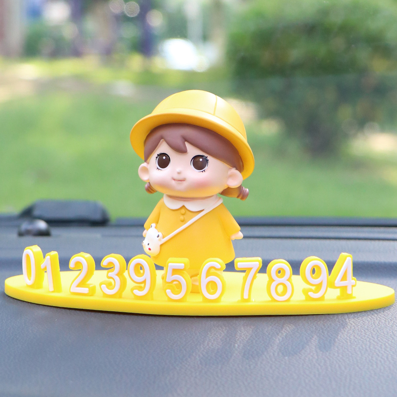 Car cartoon parking card ornament cute creative little girl car high temperature resistant moving car moving license plate phone number