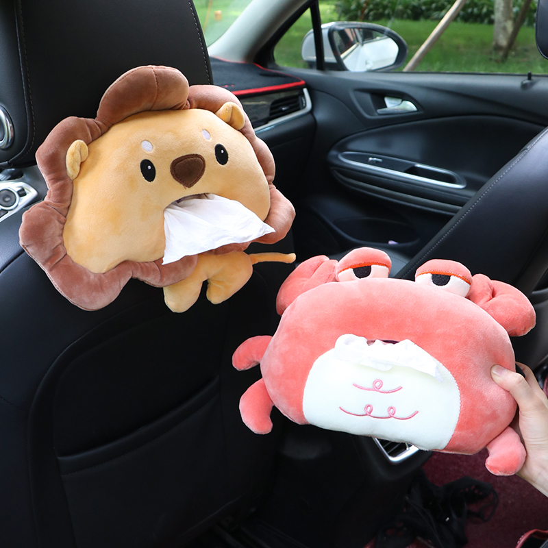 Car tissue box pull-out cartoon car creative cute doll car armrest box pull-out toilet paper bag napkin bag