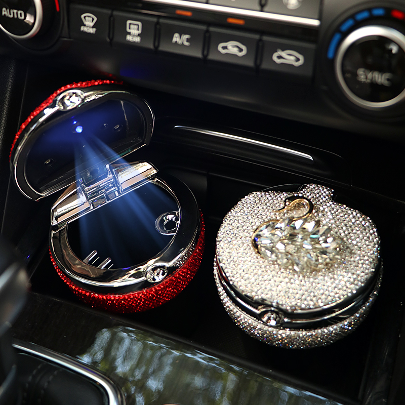 Car ashtray female insert drilling creative cute personality LED with lamp multifunction with cover car Adornment Grand-Taobao