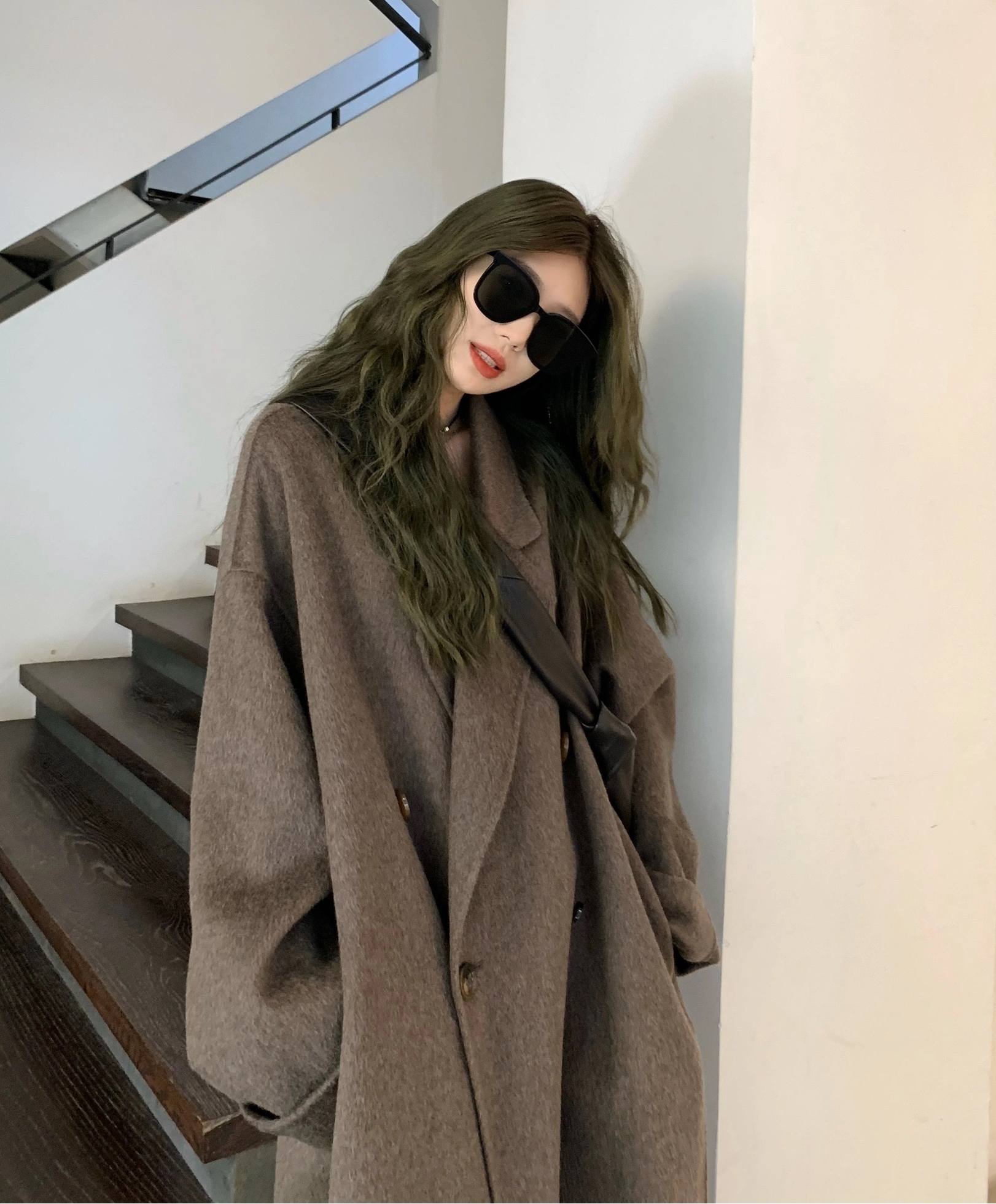 Merald Double Face Cashmere 2023 Autumn Winter New Coat Woman Loose Korean version of Lazy Wind in Long Fur Coats-Taobao