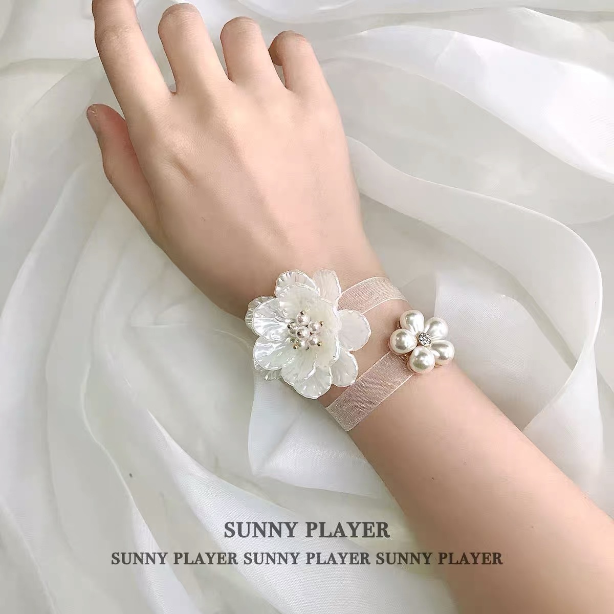 Shell Pearl Wrist Florist Wedding Bridesmaid Group Wine Banquet Sparkling Bride Stage White Meritocracy Flower Ring